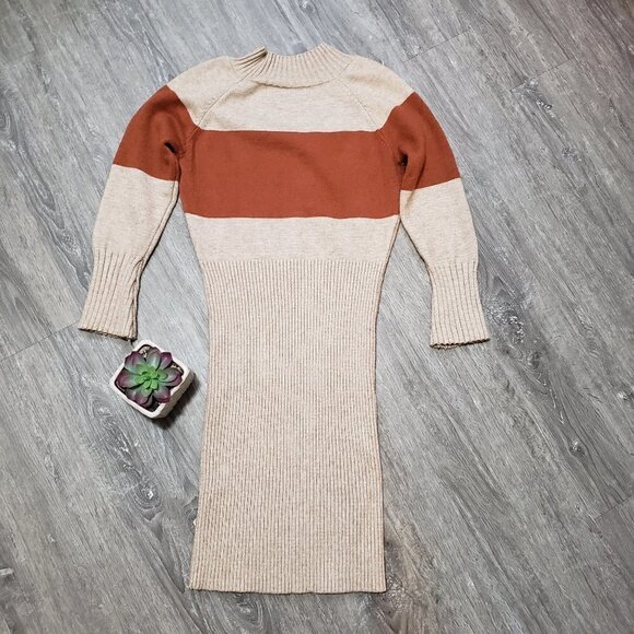 Maje * Wool Blend Beige Rust Stripe Dress * Sz S - Picture 3 of 11